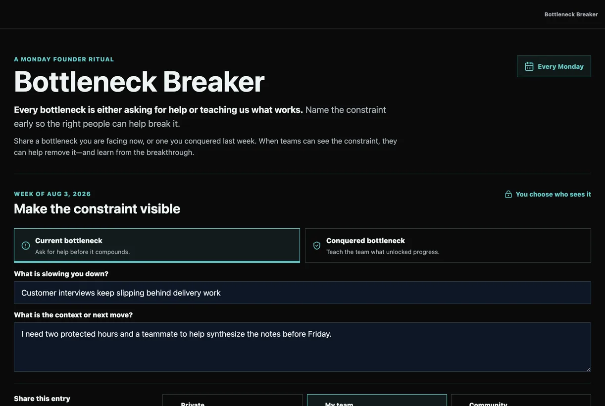 Bottleneck Breaker Monday practice with current constraint and conquered bottlenecks